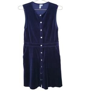 & Other Stories Dress Sz 8 Medium M Paris Atelier Blue Velvet Button Front